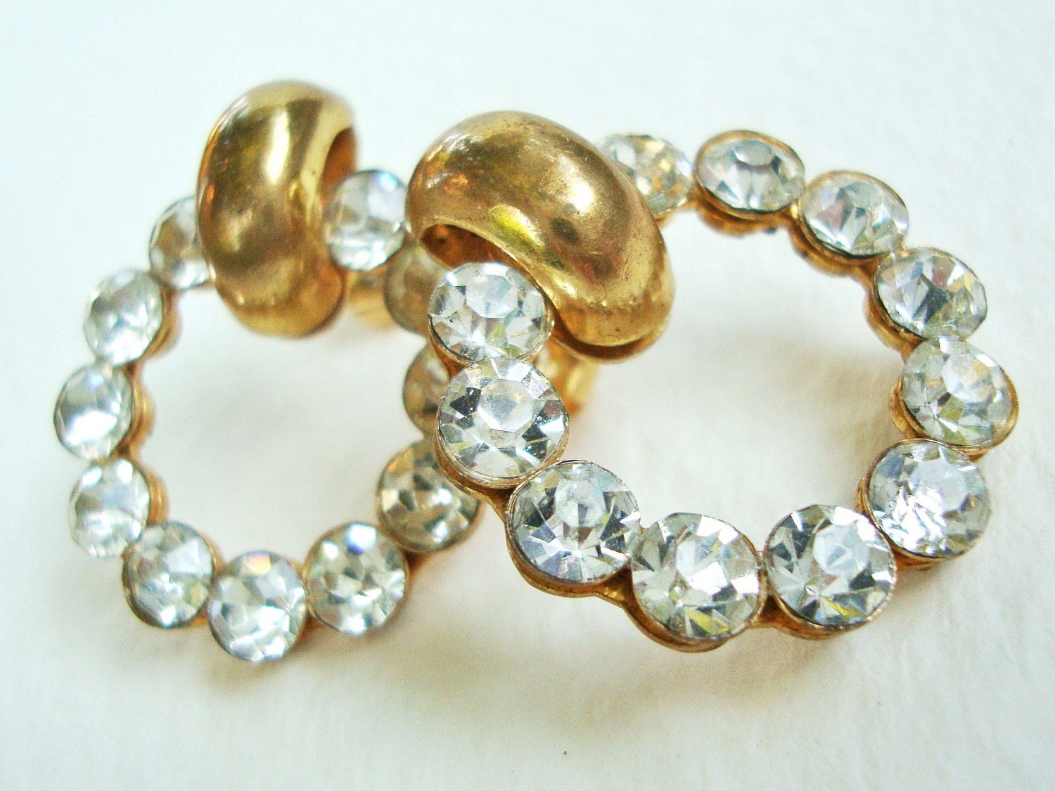 Rhinestone Hoop Earrings - Gold Post Hoops - Bridal
