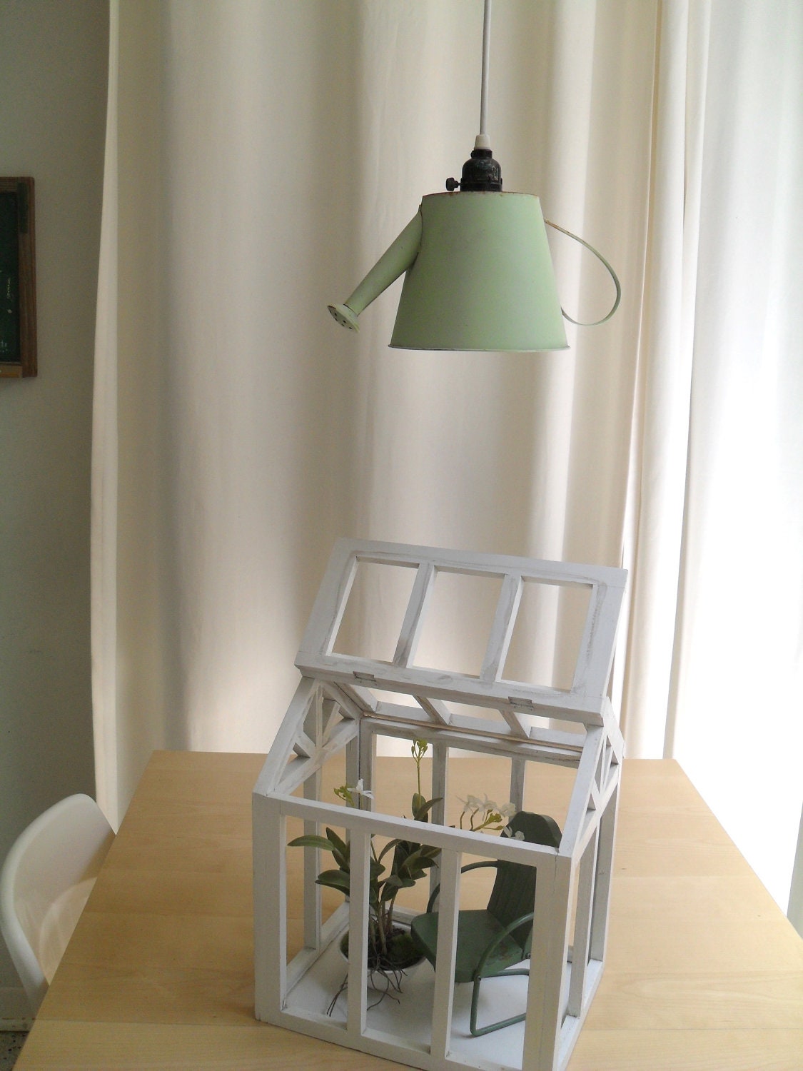 Vintage Green Watering Can Pendant Light Fixture