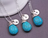 Bridesmaid Necklace, THREE, Turquoise Necklace Gift, Personalized Turquoise Gift, Turquoise Pendant Necklace, Friend Gift