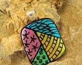 Dichroic Fused Glass Zentangle Pendant, Fused Glass - Crossroads