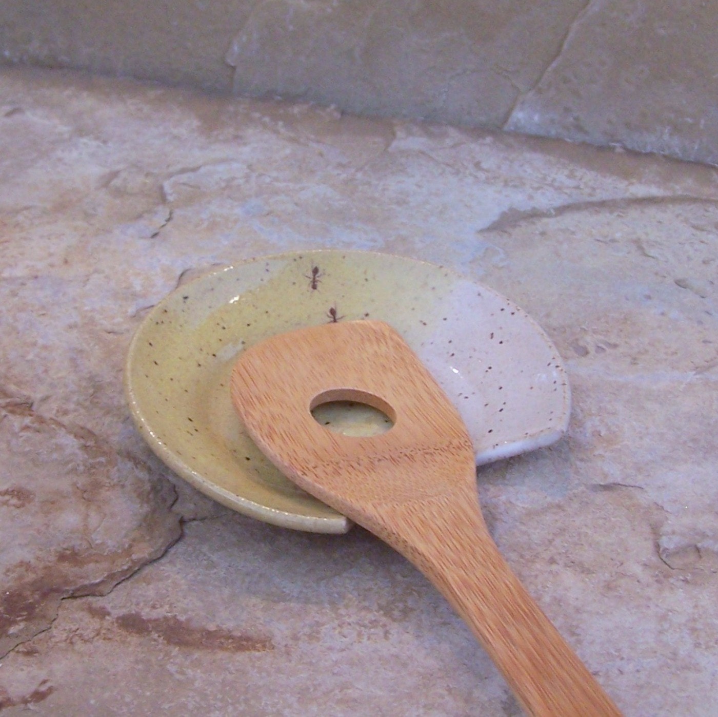 Sun Yellow Handmade Stoneware Ceramic Pottery Spoon Rest - Ants