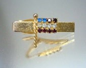 Flag Tie Clasp Clip American Rhinestone Vintage