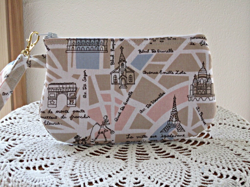 Wristlet Zipper Gadget Pouch Smart Phone Bag in The Streets of Paris