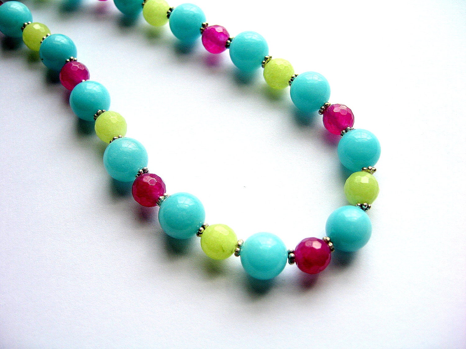 Jade Necklace, Colorful, Blue, Candy Colored, Sterling Silver