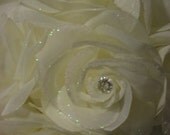 Rose Kissing Ball, Frosted Icy Rose with crystals, Pomander, glitter,  chair, aisle, bridesmaid, white, ivory, lime, peach