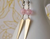 Brass Triangle Spike Earrings - LuLu in Pink