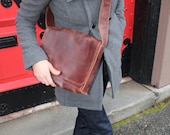 Leather Messenger Bag -- Small Laptop Satchel