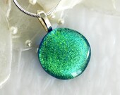 Petite Green Dichroic Fused Glass Necklace Jewelry Pendant 00977