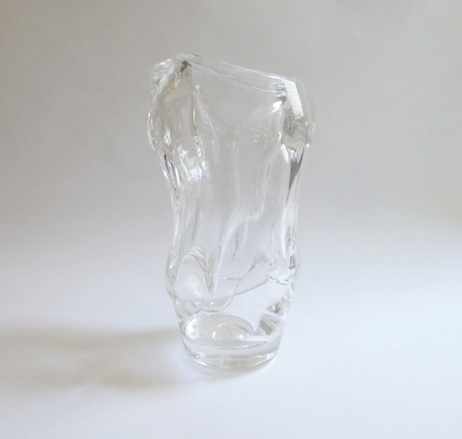 Modernist Handblown Clear Glass Vase