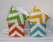 Storage and Organization - Mini Fabric Organizer Bins - Set of 4 - Chevron - ZigZag - Green - Orange - Blue - Yellow
