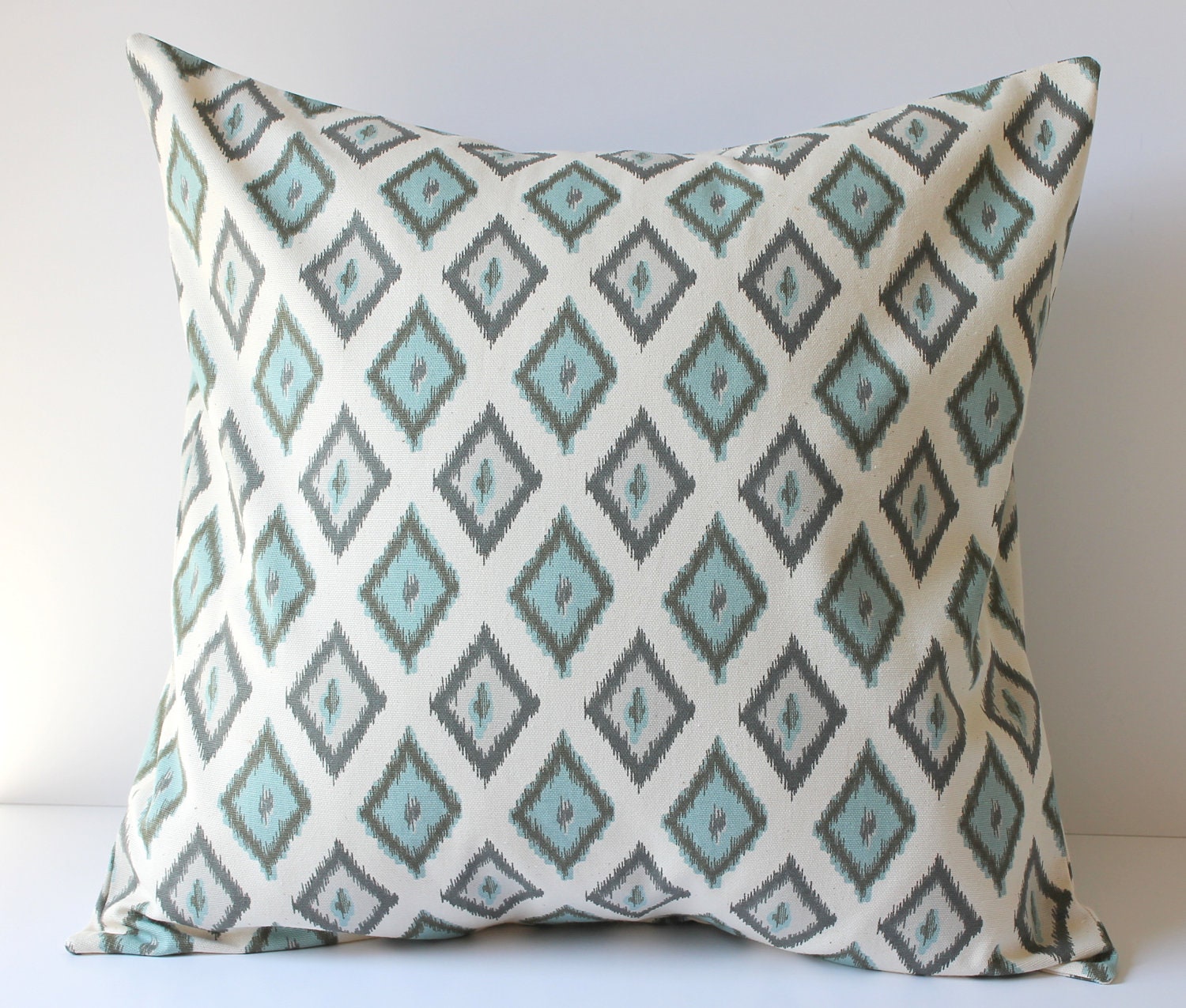 Decorative Pillows Cushions Cover - Village Blue & Natural Ikat Diamonds - 18 x 18 Accent Throw Pillow - Nursery Decor