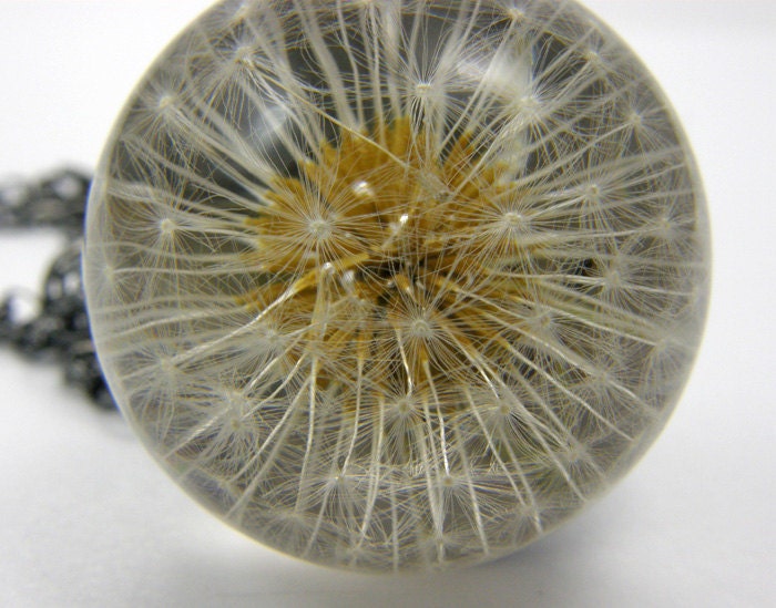 Dandelion and Resin Pendant, Dandelion and Silver Resin Necklace