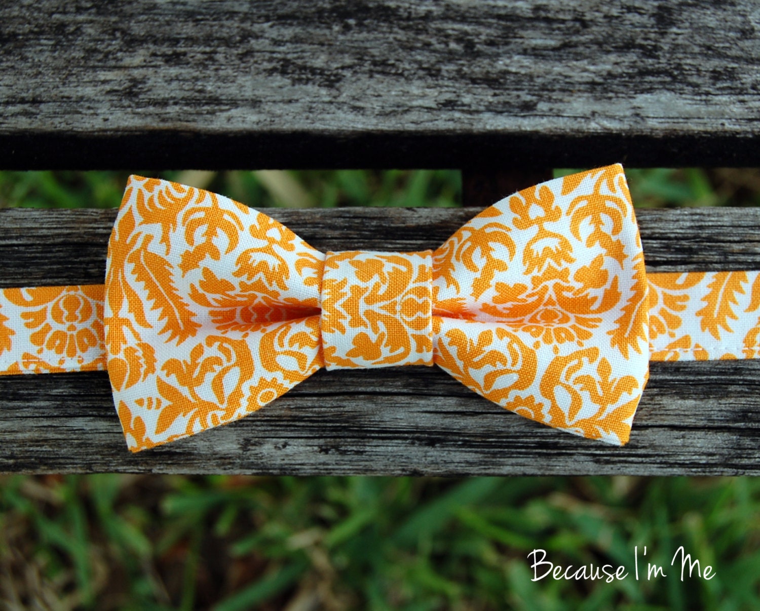 Boys Gorgeous Orange and White Floral Bow Tie, pre-tied and adjustable, bowtie in infant, toddler, child, preteen boy sizes