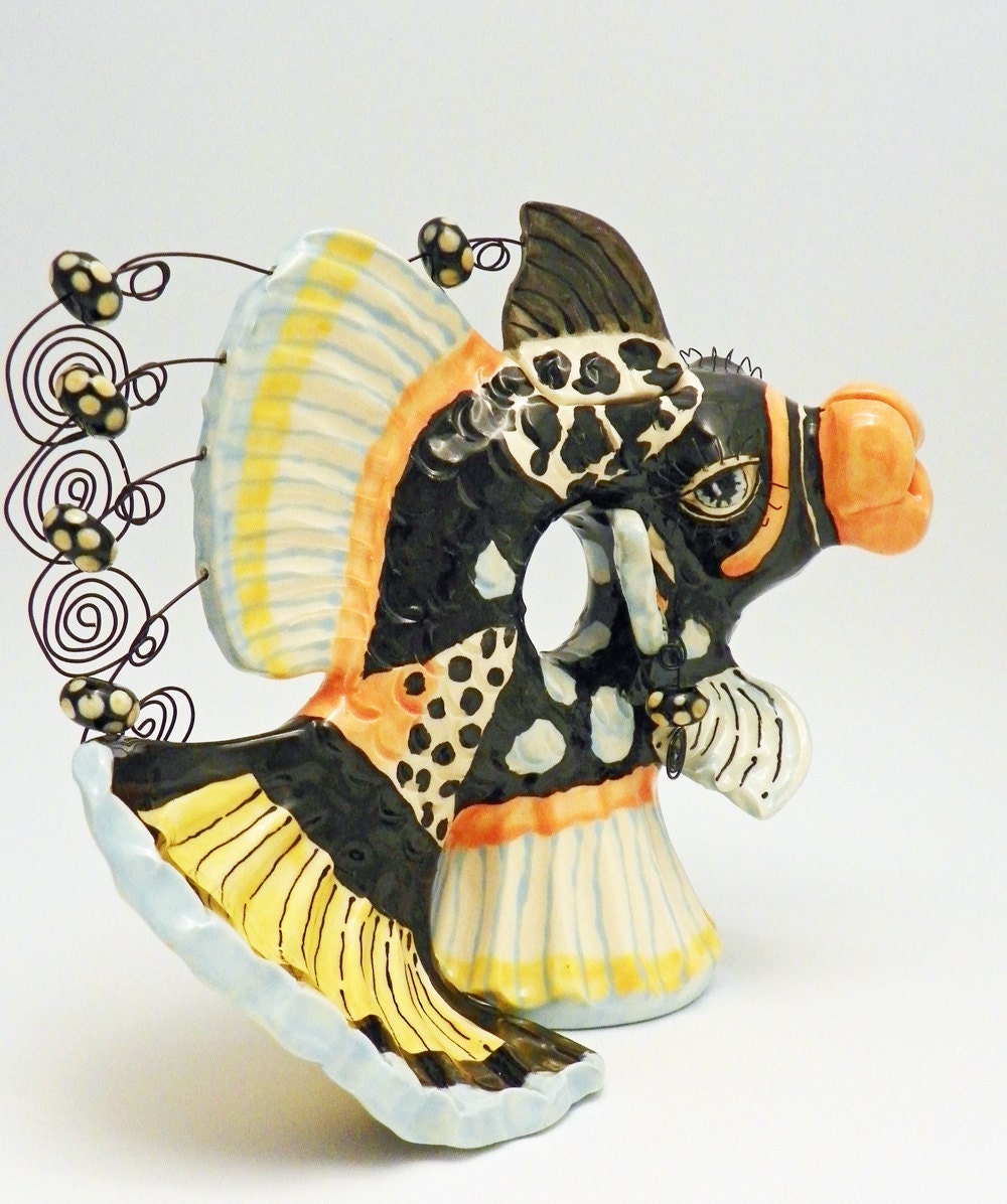Ceramic Handmade Fish Teapot Decorative Clown Triggerfish Made to Order