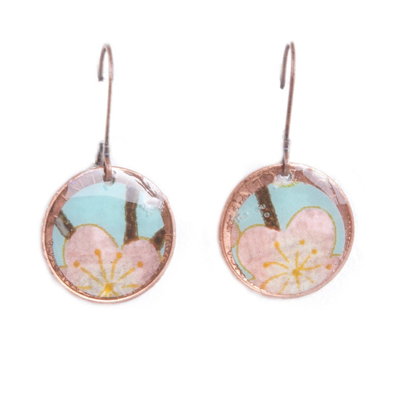Penny Drop Earrings Cherry Blossoms