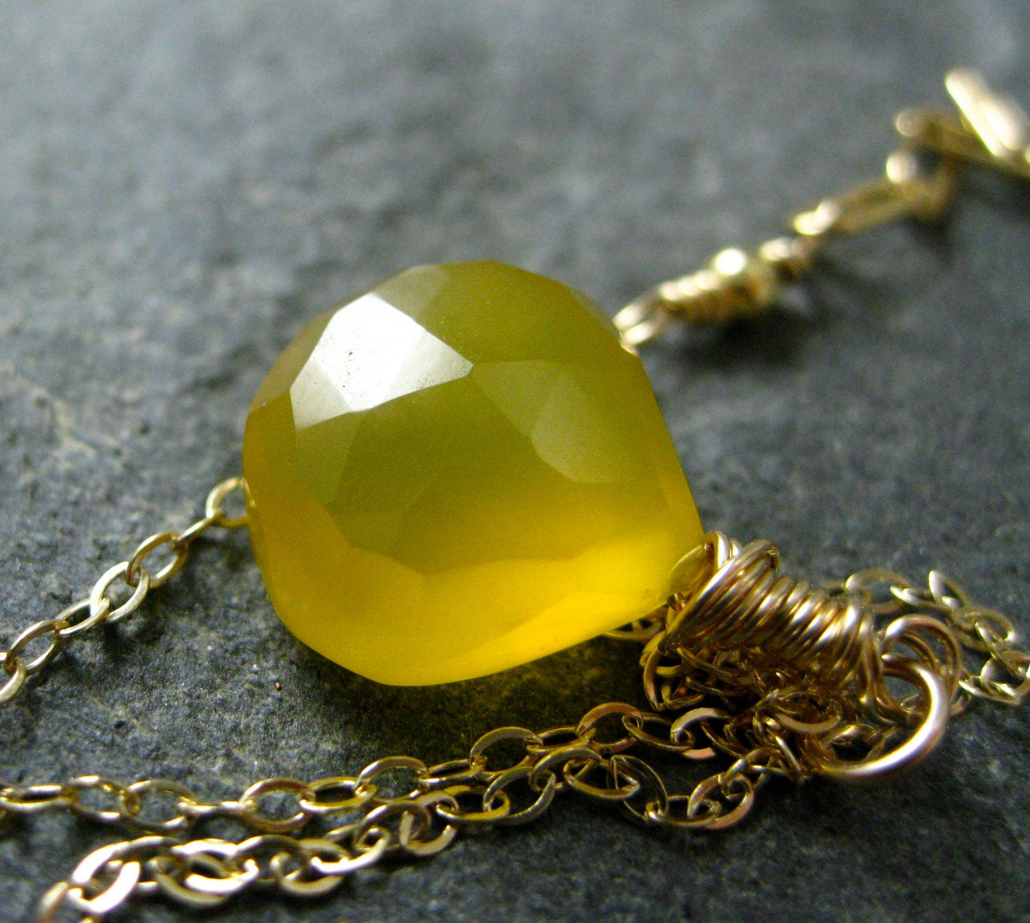 Tupelo Honey Necklace Honey Golden Chalcedony Wire Wrap Briolette 14k Gold Filled Chain