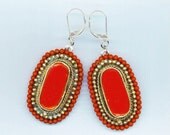 Sterling Silver Dangle Earrings . Large Coral Red Beadwoven Earrings . Valentine  - Southwestern Elegance by enchantedbeads on Etsy