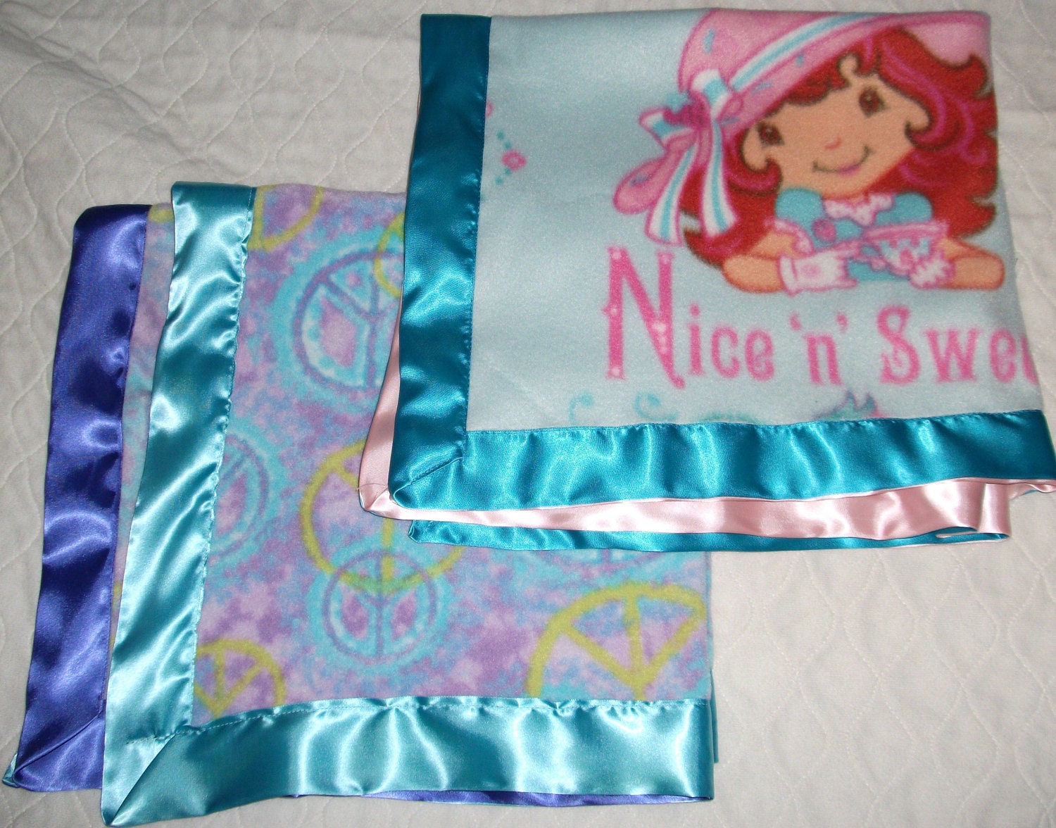 Fleece Baby Receiving Blanket Satin Trim Snuggie Security Blanket Newborn