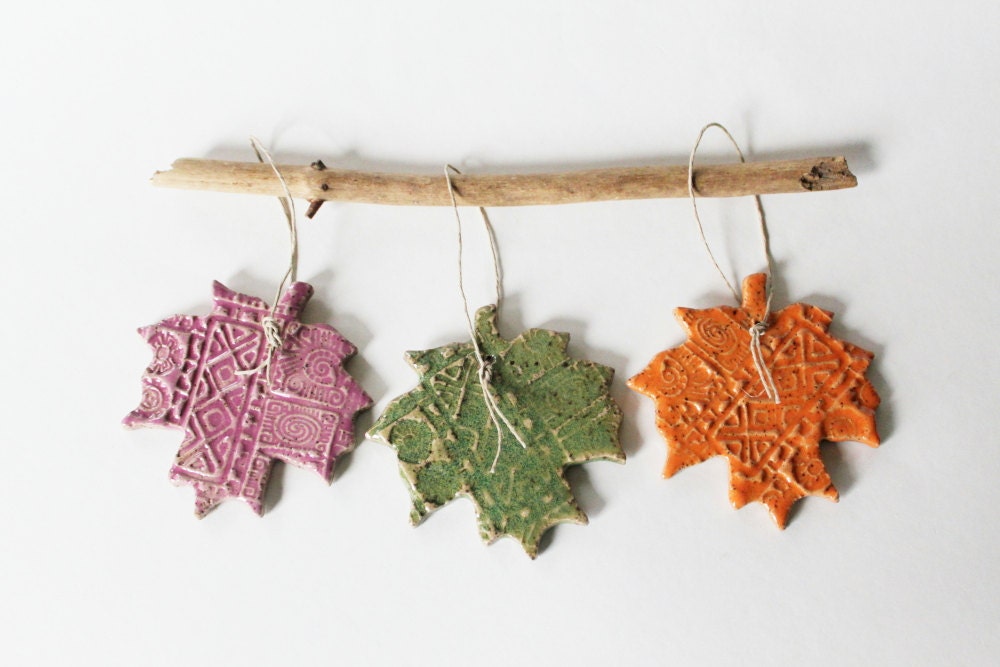 Clay Leaves, Decoration Ornaments, Colorful Hanging Leaves, Set of 3