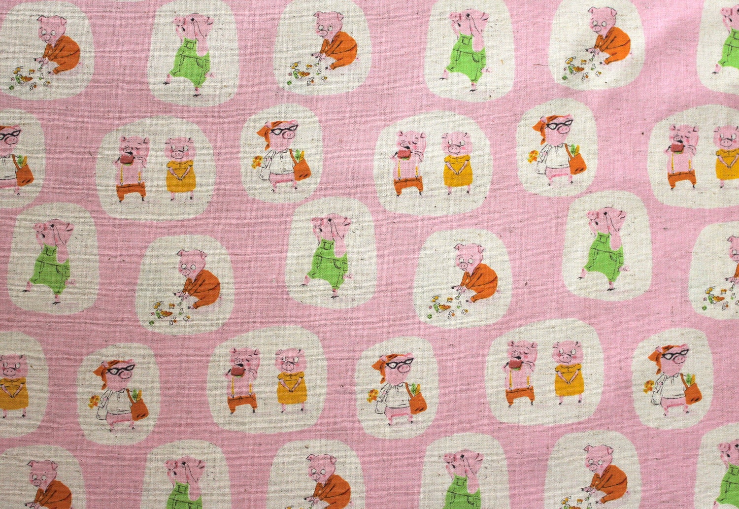 Japanese Fabric Heather Ross for Kokka Nursery Versery - Piggies - pink