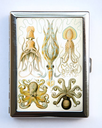 Octopus Squid Cigarette Case Wallet Business Card Holder sea creaures STEAMPUNK gothic nautical