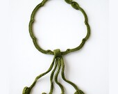 Wearable Fiber Art Jewelry - Silk Crocheted Lace Necklace / Lariat - Olive Green - TickledPinkKnits