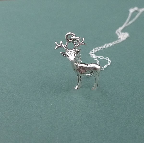 sterling silver deer charm necklace gift for her reindeer buck