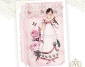 Jane Austen, Greeting Card, Regency, Emma, English, Pink Rose, Lace, Birthday Card, Vintage Style