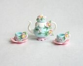 Miniature Pretty Pink Blossoms Tea Set OOAK by C. Rohal