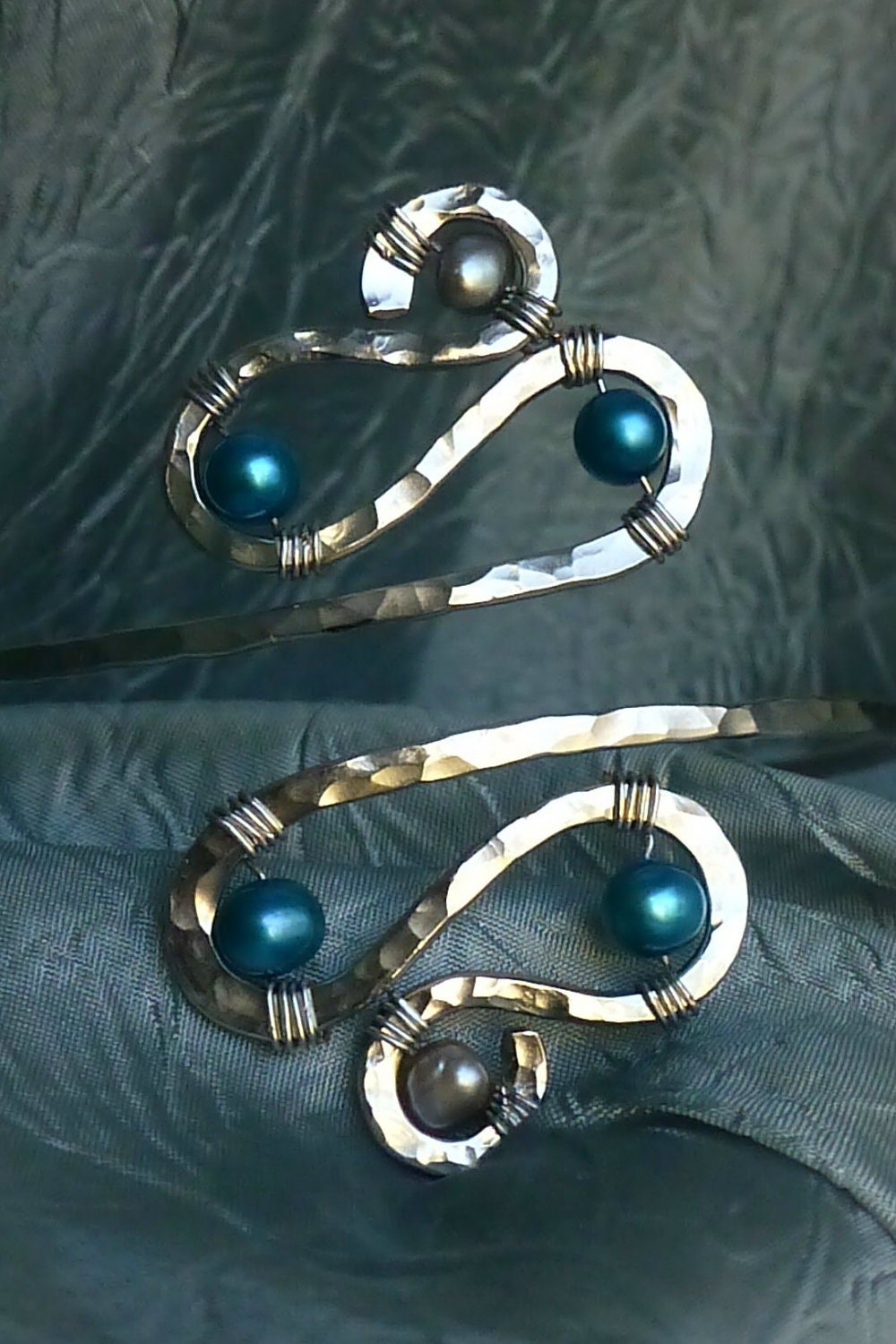 Armband, Upper Arm Cuff, Armlet - Silver and Teal or CUSTOM CREATED - Great for PROM