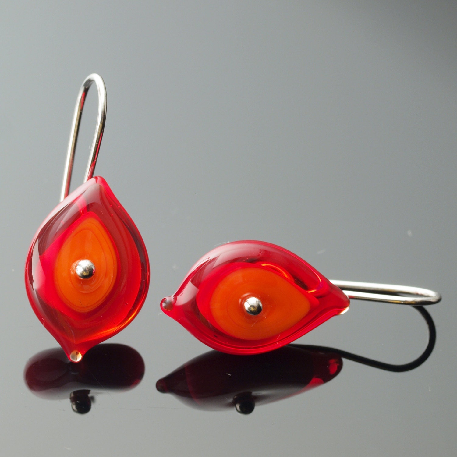 Glass Leaf Earrings in Orange/Red- New