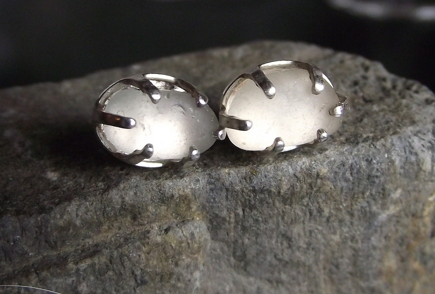 Sea Glass Jewelry - Stud Earrings - WHITE WEDDING