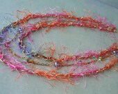 Unique Matte Gold Chain and Colourful Rainbow Eyelash Yarn Necklace.