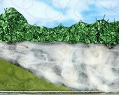 Quilted Fabric Postcard, Cotton Field, Landscape Quilt Art