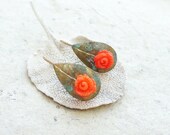 Patina and Coral Earrings - Vintage Brass and Coral Roses