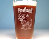 CLEARANCE - ParaNorman Movie Bub etched pint glass - ghost dog