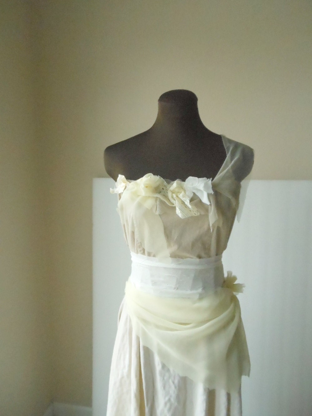 Romantic Wedding Dress Mrs Darcy Ecru Bridal Gown Shabby Chic Creme Brulee Bohemian Jane Austen Garden Woodland Steampunk Bride
