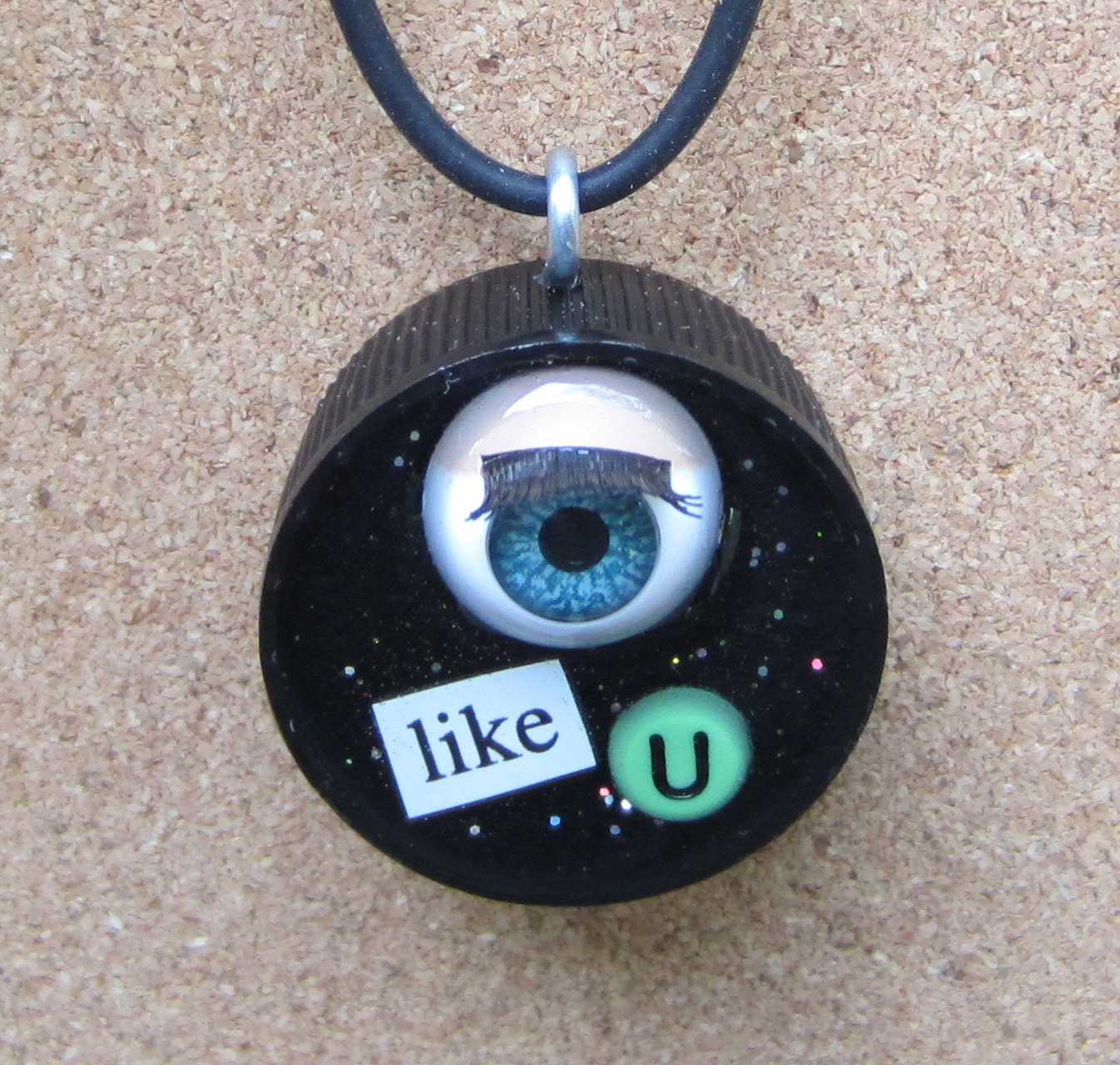 Eye Like U - upcycled bottle cap pendant