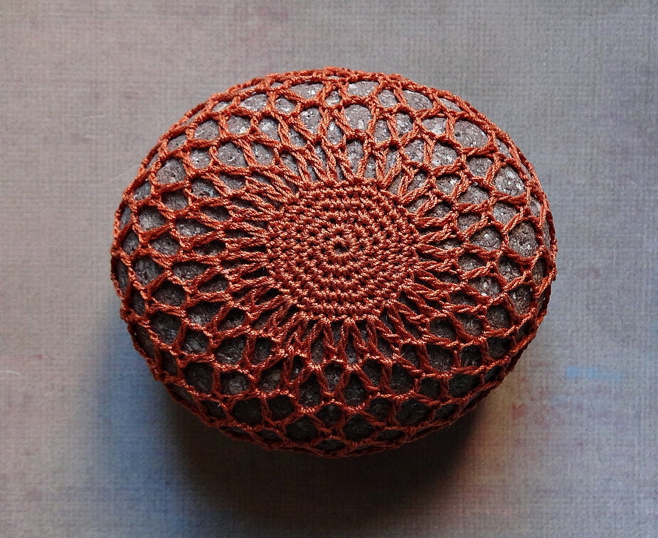 Home, Crochet Lace Stone, New Color, Dining, Entertaining, Table Top, Art, Original, Handmade, Nature, Mixed Media, Wedding, Autumn Orange