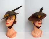 1930s NATURAL HISTORY exotic bird topped tilt hat / edwardian style