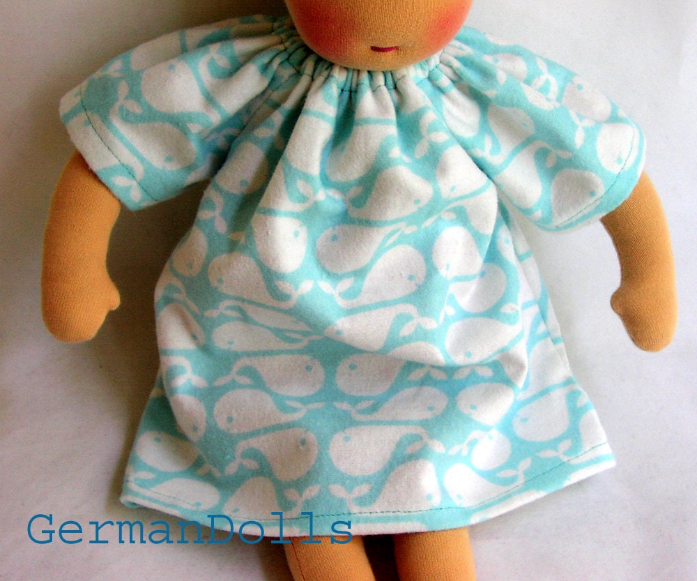 waldorf doll clothes - 15 inch Blue Whales Nightgown - doll dress for Bamboletta
