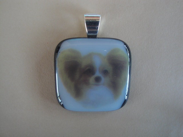 Papillon Dog Fused Glass Pendant And Necklace