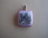 Butterfly Garden Pendant, Fused Glass Pendant, Necklace, Butterfly Pendant, Fused Glass Jewelry, Pink, Blue, White