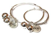 Sterling silver hand stamped BABY AND MOMMY bracelet bangle with bells