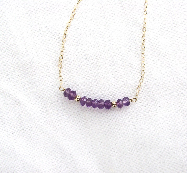 Amethyst Necklace 14K Gold Filled Chain Row Necklace