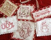 Christmas Redwork Ornament Set Hand Embroidery PDF Pattern Instant Download
