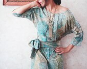 If I Didn't Care - iheartfink Handmade Hand Printed Womens Artistic Spring Fashion  BatWing Belted Dress