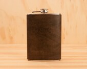 Monogram Flask  - Leather and Stainless Steel in antique black