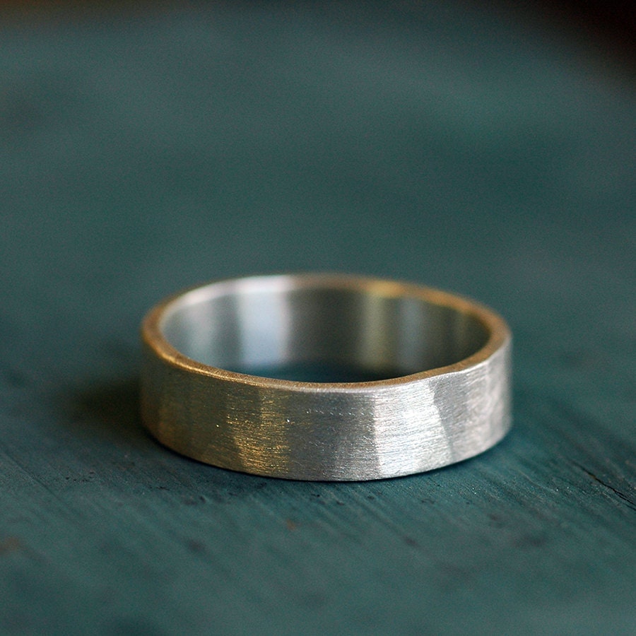 Silver Wedding Ring - 6mm wide - Hammered Band - Recycled EcoFriendly Sterling Silver - comfort fit - made to order