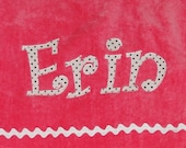 Personalized Large Pink Velour Beach Towel with Rick Rack or Ribbon